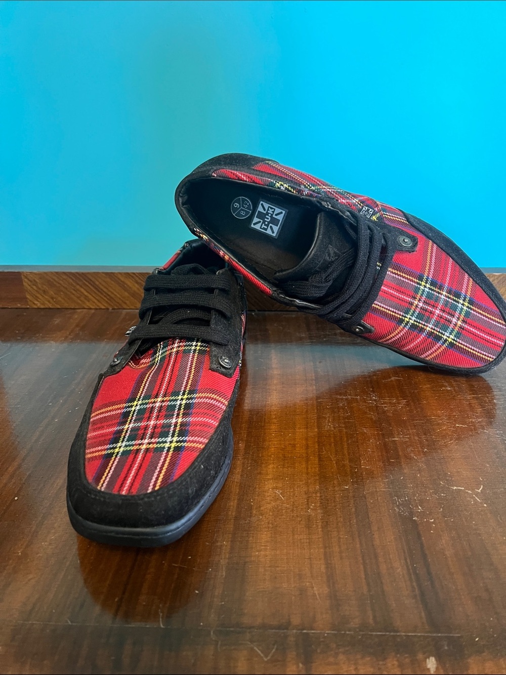 T.U.K Black and Red Tartan Skate Shoes
